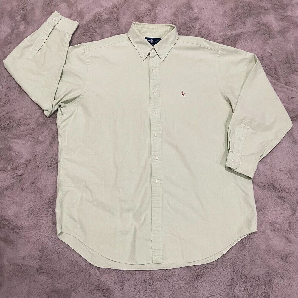 Ralph Lauren Yarmouth Classic‎ Button-Down Shirt Men's 17.5 Preppy Pastel Green